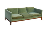 Green Velvet Sofa with Walnut Base