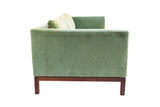 Green Velvet Sofa with Walnut Base