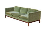 Green Velvet Sofa with Walnut Base