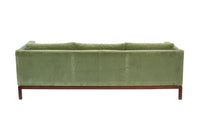 Green Velvet Sofa with Walnut Base