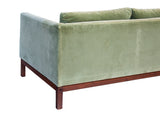 Green Velvet Sofa with Walnut Base