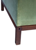 Green Velvet Sofa with Walnut Base