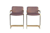 Plum and Brass Frame Barstools, pair