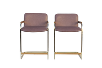 Plum and Brass Frame Barstools, pair