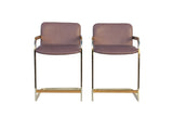 Plum and Brass Frame Barstools, pair