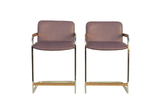 Plum and Brass Frame Barstools, pair
