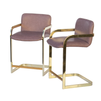 Plum and Brass Frame Barstools, pair