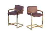 Plum and Brass Frame Barstools, pair