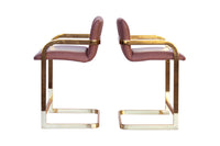 Plum and Brass Frame Barstools, pair