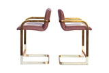 Plum and Brass Frame Barstools, pair