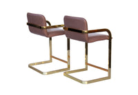 Plum and Brass Frame Barstools, pair