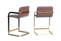 Plum and Brass Frame Barstools, pair