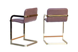 Plum and Brass Frame Barstools, pair