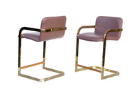 Plum and Brass Frame Barstools, pair