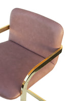 Plum and Brass Frame Barstools, pair