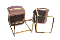 Plum and Brass Frame Barstools, pair