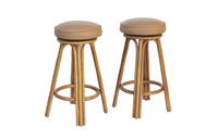 Pair of Swivel Barstools in Rattan and Leather