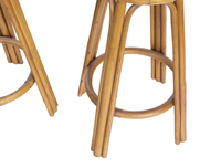 Pair of Swivel Barstools in Rattan and Leather