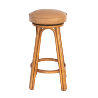 Pair of Swivel Barstools in Rattan and Leather