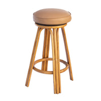 Pair of Swivel Barstools in Rattan and Leather