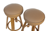 Pair of Swivel Barstools in Rattan and Leather