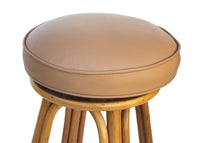 Pair of Swivel Barstools in Rattan and Leather