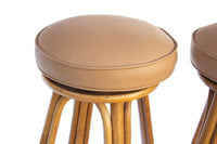 Pair of Swivel Barstools in Rattan and Leather