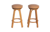 Pair of Swivel Barstools in Rattan and Leather