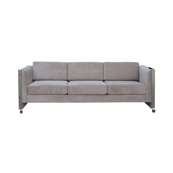 Milo Baughman Style Velvet Chrome Frame Sofa Selig Monroe 84 in