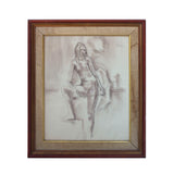 Framed Full Length Female Nude in Conte Crayon - 24 x 28"