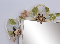 Italian Tole Mirror with Pale Pink Roses, 19" x 24"
