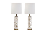 Pair of Ceramic Cutout Table Lamps with Brass Fittings