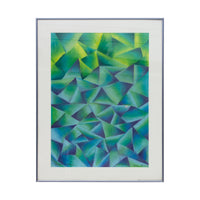 Geometric Pastel Drawing in Greens and Blues Signed Fotias '86