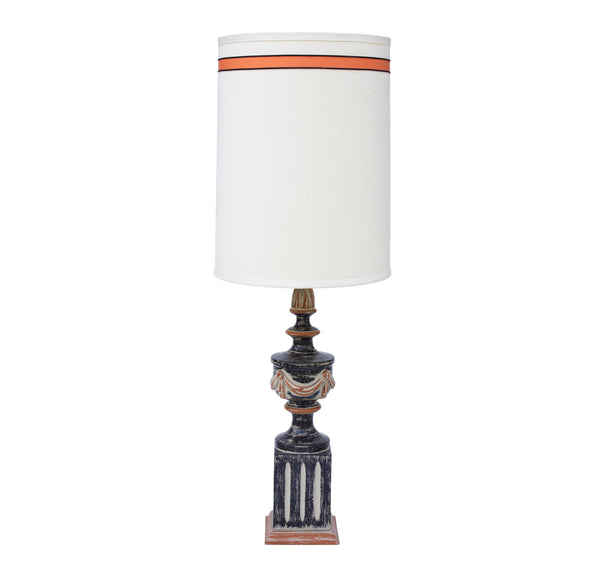Hand Finished Neoclassical Table Lamp in Black, Taupe, and Burnt Orange