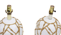 Pair White Ceramic Table Lamps with Applied Faux Bamboo