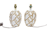 Pair White Ceramic Table Lamps with Applied Faux Bamboo
