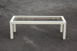 Rectangular White Parsons Coffee Table with Inset Glass Top