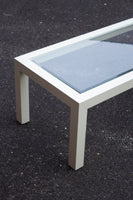Rectangular White Parsons Coffee Table with Inset Glass Top