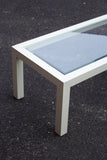 Rectangular White Parsons Coffee Table with Inset Glass Top