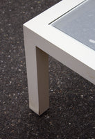 Rectangular White Parsons Coffee Table with Inset Glass Top