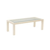 Rectangular White Parsons Coffee Table with Inset Glass Top