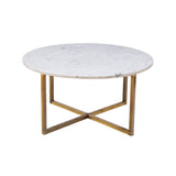 Round Brass Coffee Table X Base Italian Marble Top 36"