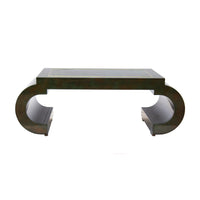 Chinoiserie Scroll Coffee Table Dark Green Lacquer with Brass Bead by Mastercraft