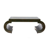Chinoiserie Scroll Coffee Table Dark Green Lacquer with Brass Bead by Mastercraft