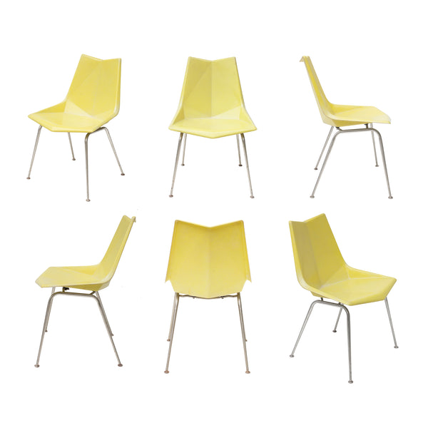 Paul McCobb Faceted Form Origami Yellow Fiberglass Dining Chairs, S/6 by St John