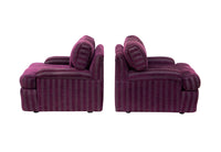 Pair of Postmodern Purple Striped Lounge Chairs
