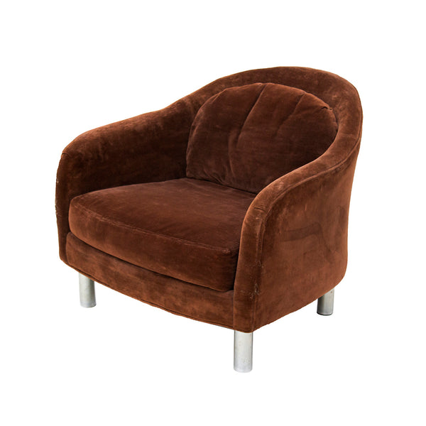 Velvety Brown Barrel Chair by Selig