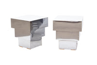 Pair of Mirrored Stepped End Tables, Ziggurat Style
