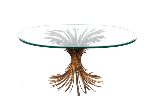 Sheaf of Wheat Cocktail Table with Oval Glass Top