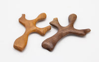 Hand Carved Clinging Worry Crosses in Cherry and Walnut - a Pair